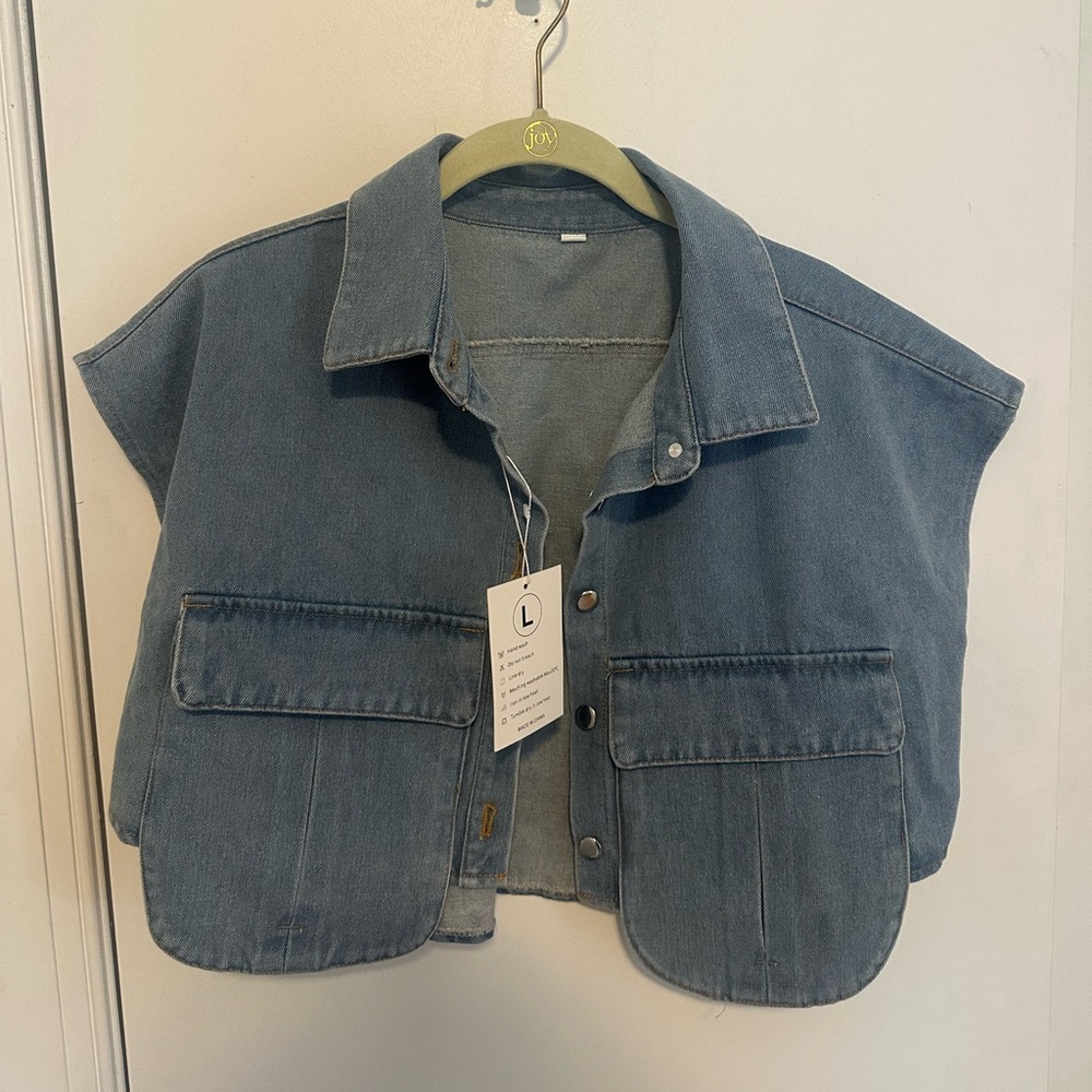 Blue Cropped Denim Vest